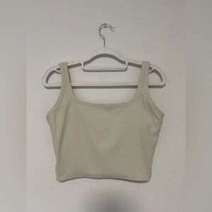 Beige Ribbed Crop Padded Tank